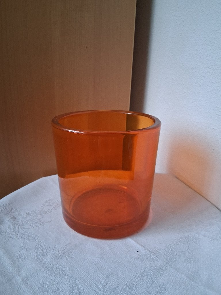 Oranje pot vaas dik glas, 14 cm, Oranje, Ophalen of Verzenden, Glas