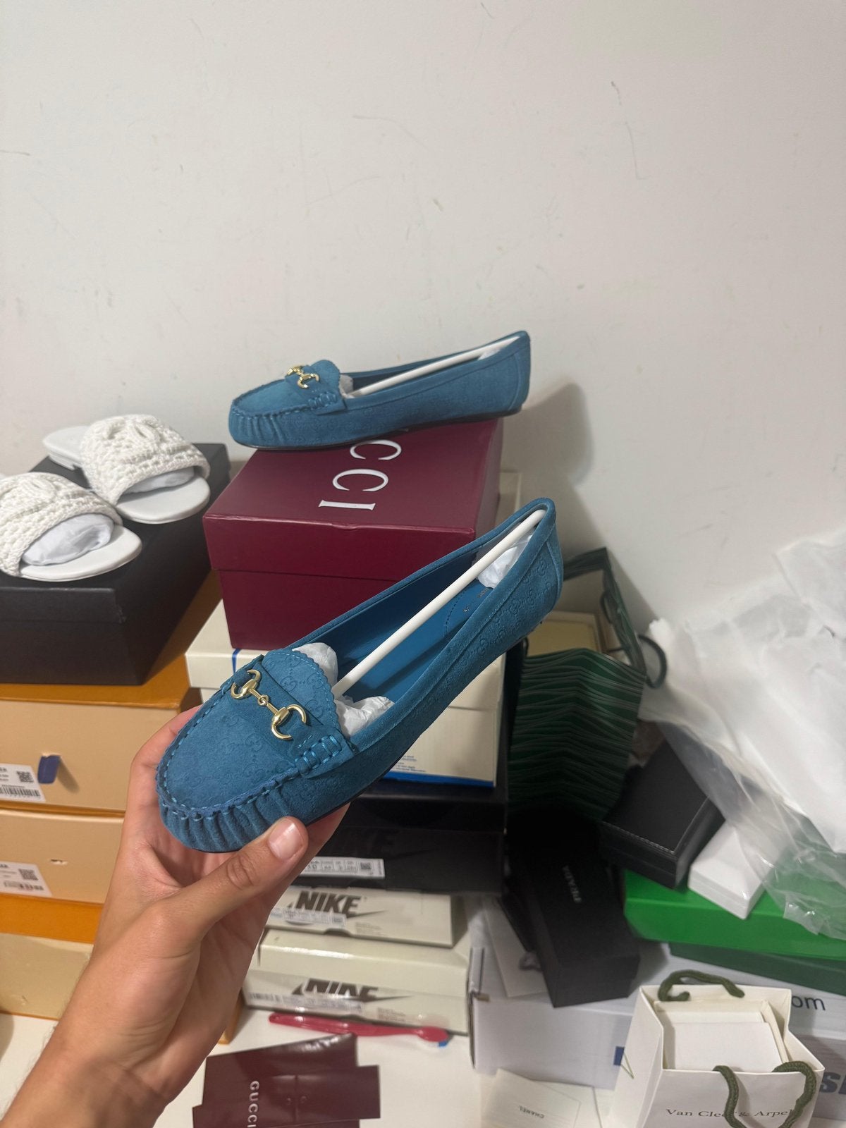 Gucci Horsebit GG suède ballerina's blauw, Ophalen of Verzenden, Nieuw, Blauw