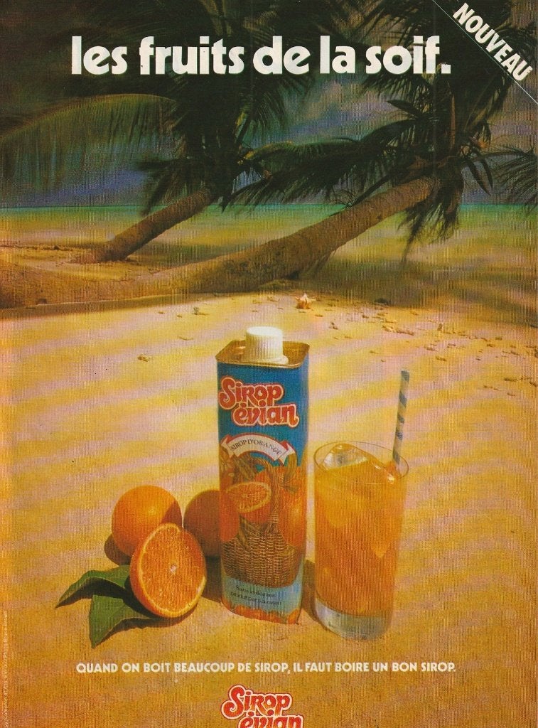 retro reclame 1979 Evian limonade siroop frisdrank tropisch, Verzenden, Overige typen
