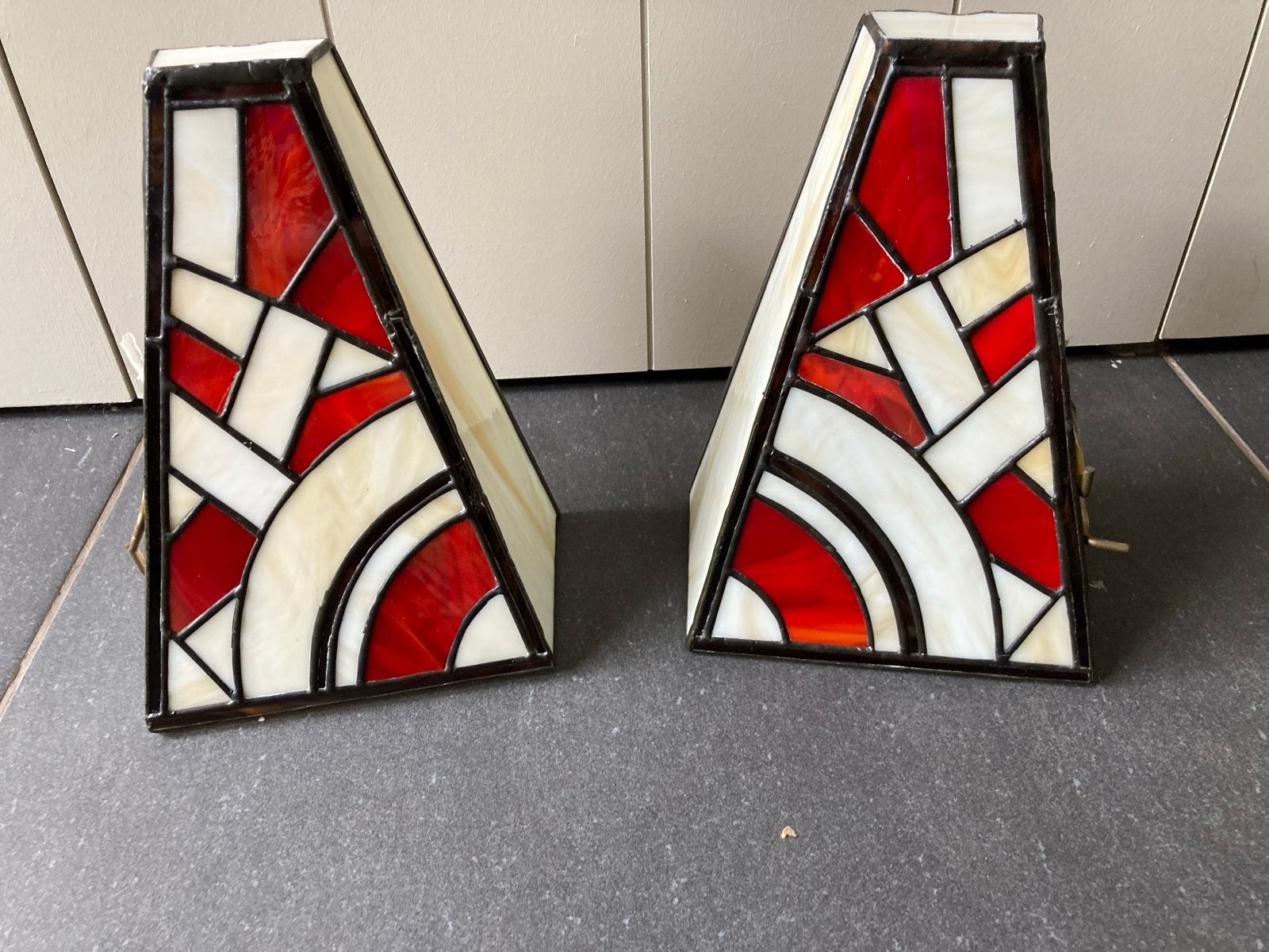 Set van 2 Art Deco glas-in-lood wandlampen, Ophalen