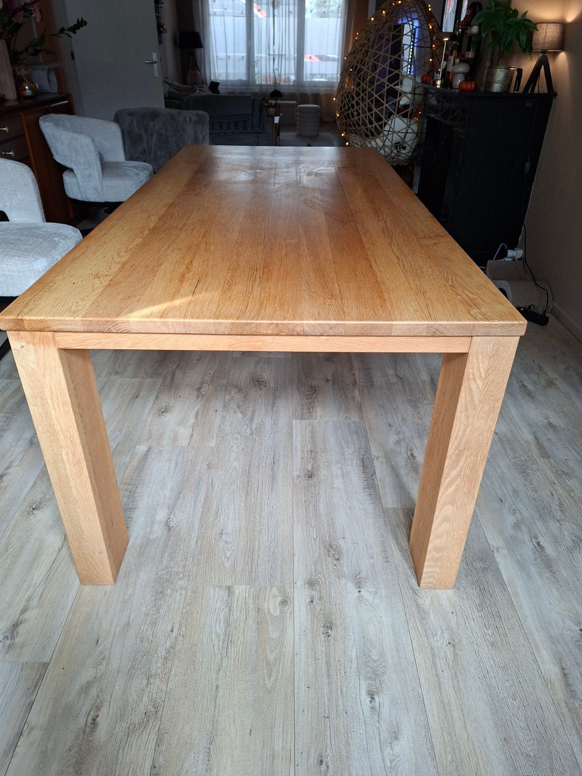 Prachtige massief eikenhouten eettafel, Ophalen, Gebruikt, 100 tot 150 cm, Eikenhout