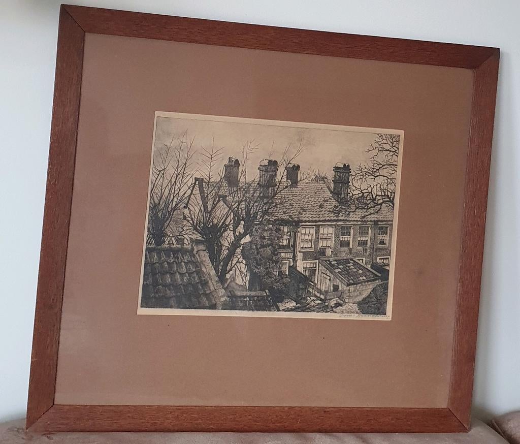 achterburgwal Kuiperstraat Amsterdam Cornelis Brandenburg, Antiek en Kunst, Kunst | Etsen en Gravures, Ophalen
