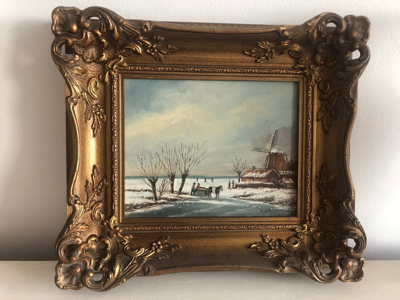 Schilderij Hollands winterlandschap, Doek, Oud hollands, Ophalen of Verzenden, Landschap