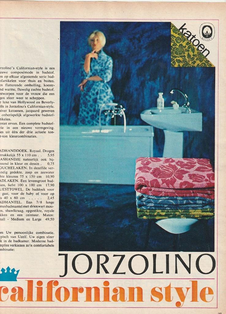 Retro reclame 1961 Jorzolino Californian serie handdoeken, Verzamelen, Verzenden, Overige typen