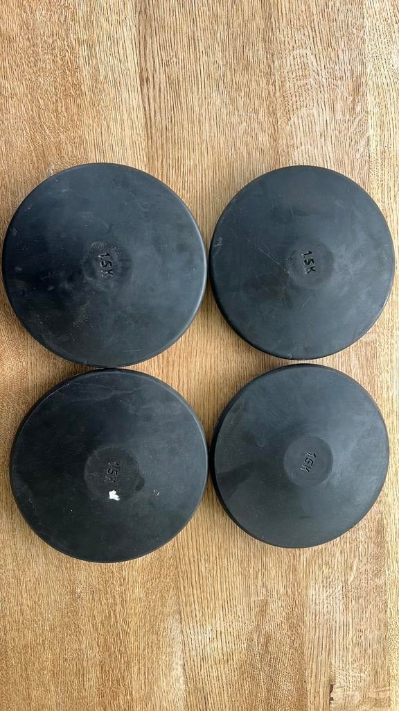 Discuswerpen discus rubber 1.5 kg 4x, Overige typen, Zo goed als nieuw, Overige sporten, Ophalen