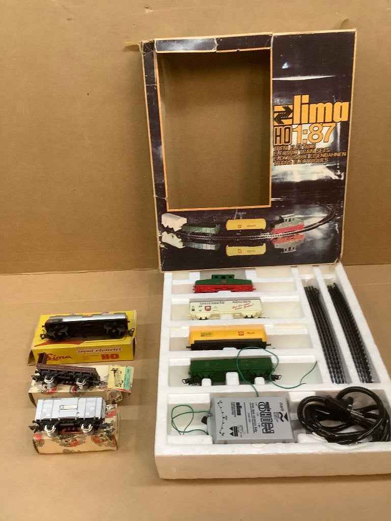 Lima treinset met losse wagons en rails, Ophalen, Gelijkstroom, Analoog, Lima