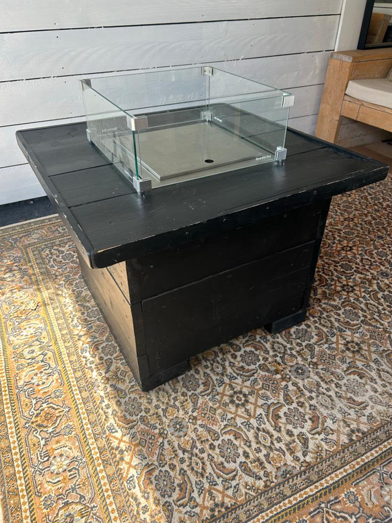 Zelfgebouwde vuurtafel met glasombouw, Tuin en Terras, Ophalen, Gebruikt
