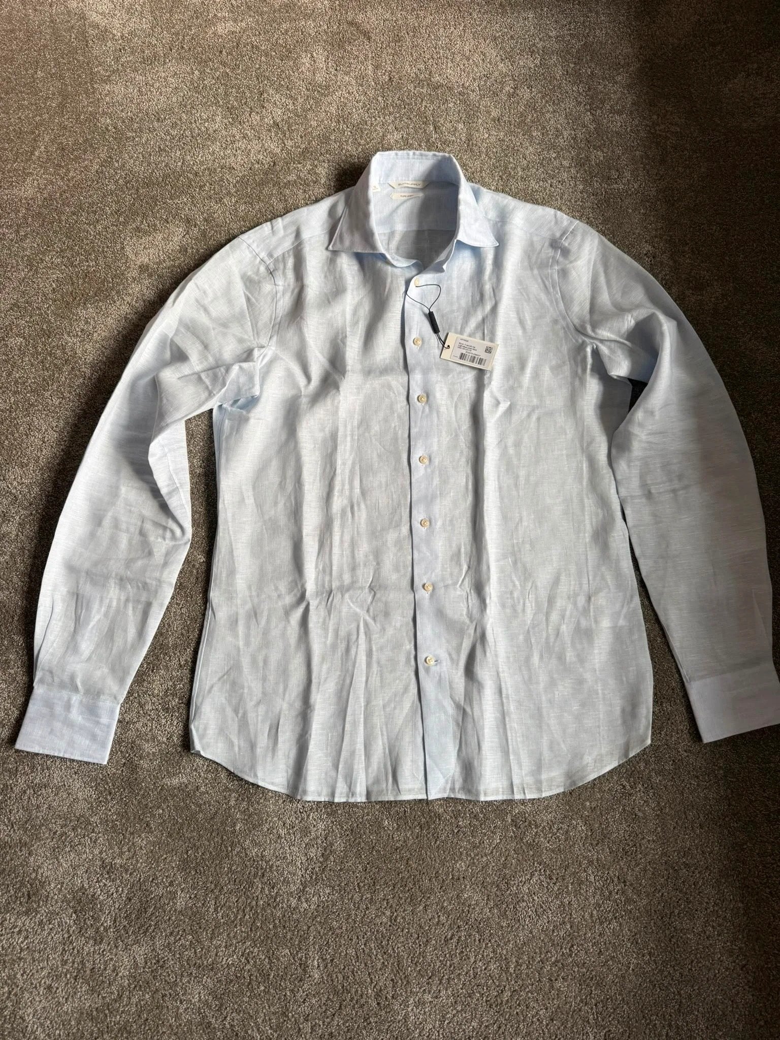 Suitsupply linnen overhemd lichtblauw maat 42 - nieuw, Ophalen of Verzenden, Nieuw, Blauw, Halswijdte 41/42 (L)
