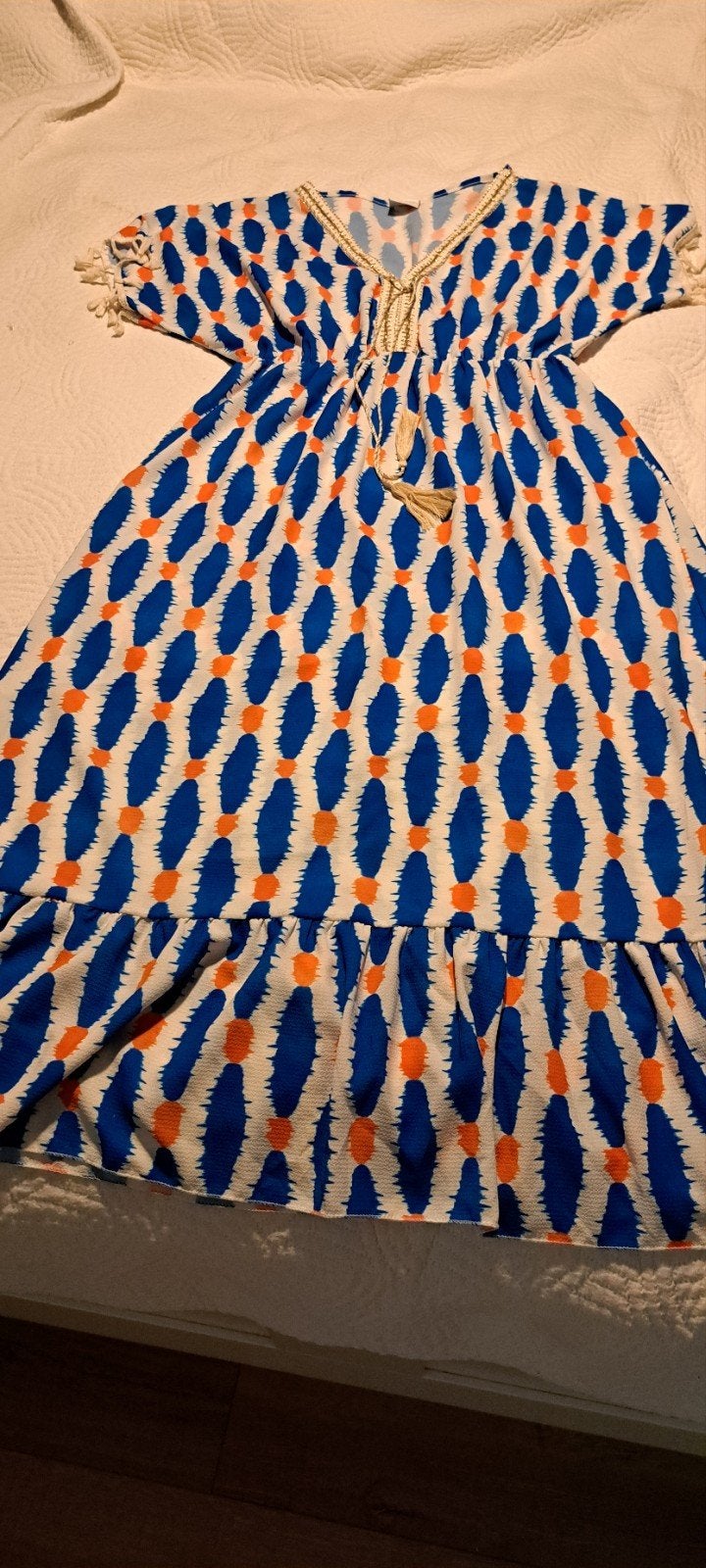 Zomerse jurk met cactusprint en kwastjes, Kleding | Dames, Jurken, Meerkleurig, Maat 42/44 (L), Ophalen of Verzenden, Zo goed als nieuw
