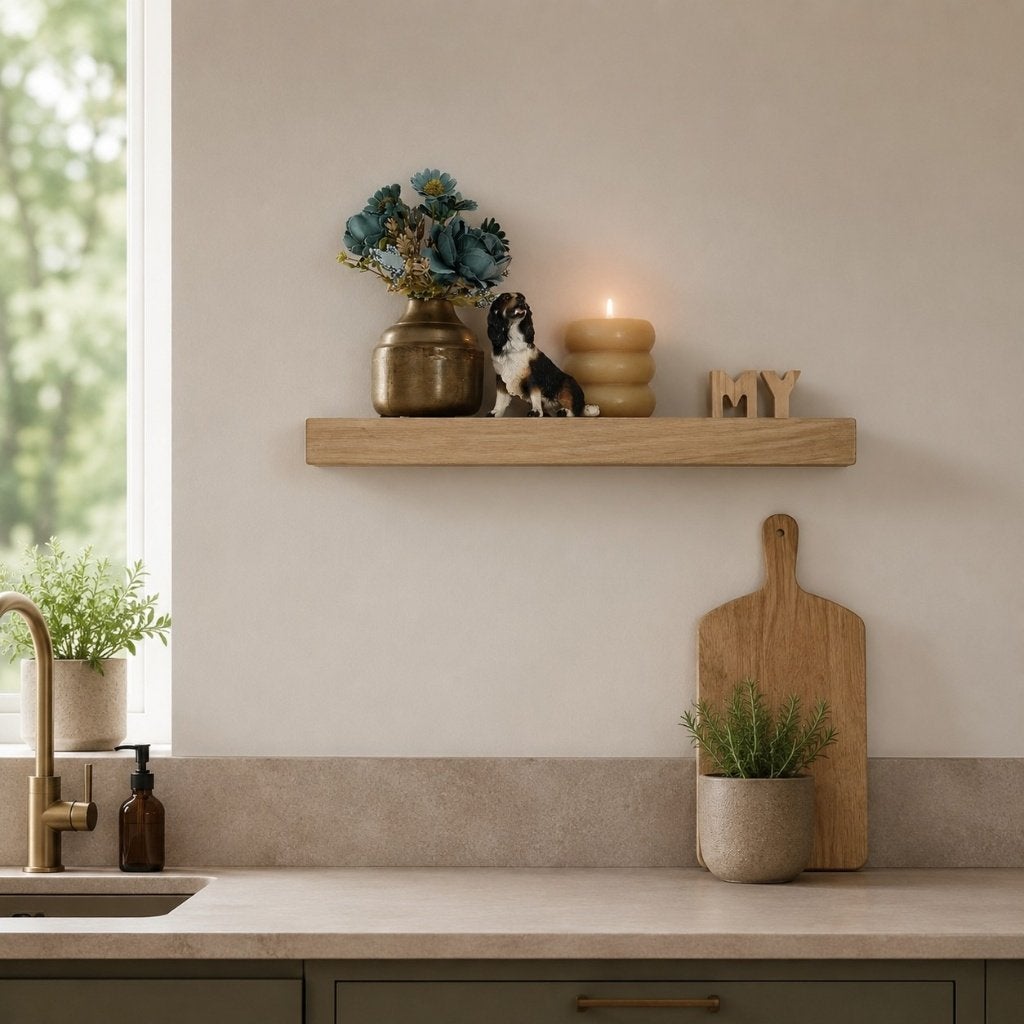 Massief eiken wandplank zwevend + montagepennen 48,3cm #212, Houtatelier M.Y., Info@myhoutatelier.nl, Nieuw, Ophalen of Verzenden