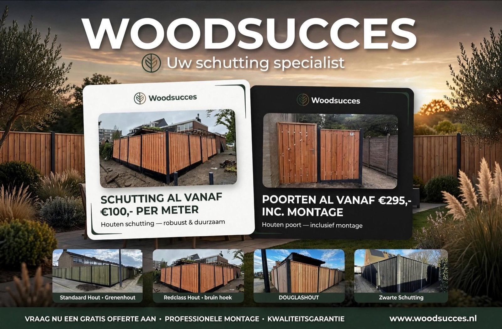 Hout - Beton & Composiet schutting  - Robuust en duurzaam, Ophalen, 1 tot 2 meter, 6 meter of meer, Nieuw
