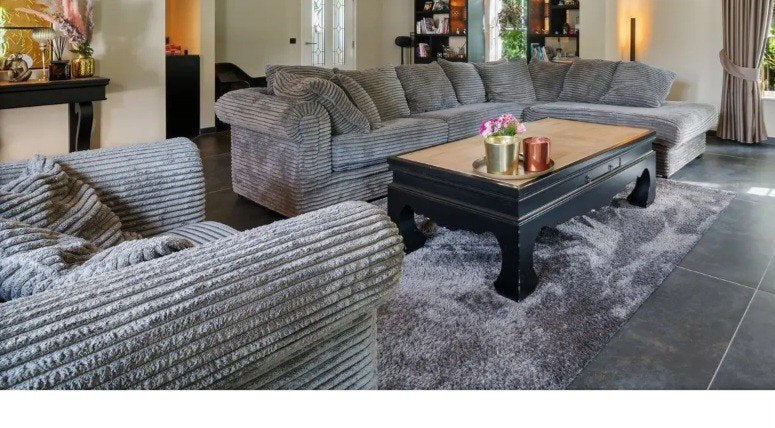 Ribstof bank van Rofra met bijpassende loveseat, Ophalen, 100 tot 125 cm, Hoekbank, 300 cm of meer