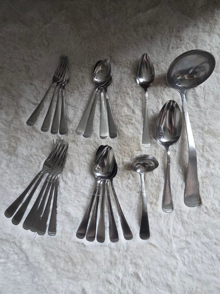 Vintage bestek Sola GZ 620 Gehamerd  - 23 Stuks, Antiek en Kunst, Antiek | Bestek, Ophalen of Verzenden