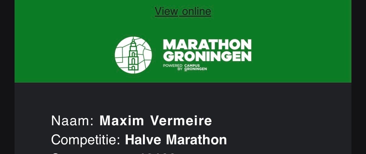 Startbewijs Halve Marathon Groningen, Verzenden, Nieuw, Overige typen, Overige merken