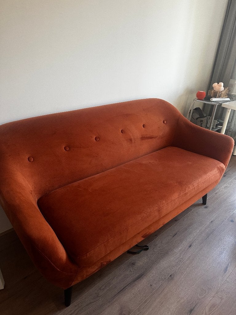 Terracotta velvet sofa, Ophalen, Gebruikt, 150 tot 200 cm, Driepersoons