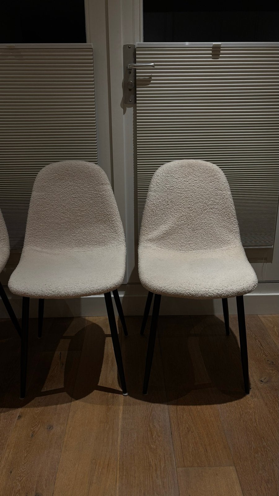 Set van 4 teddy eetkamerstoelen (witte boucle stoelen), Huis en Inrichting, Ophalen, Overige kleuren, Zo goed als nieuw, Vier