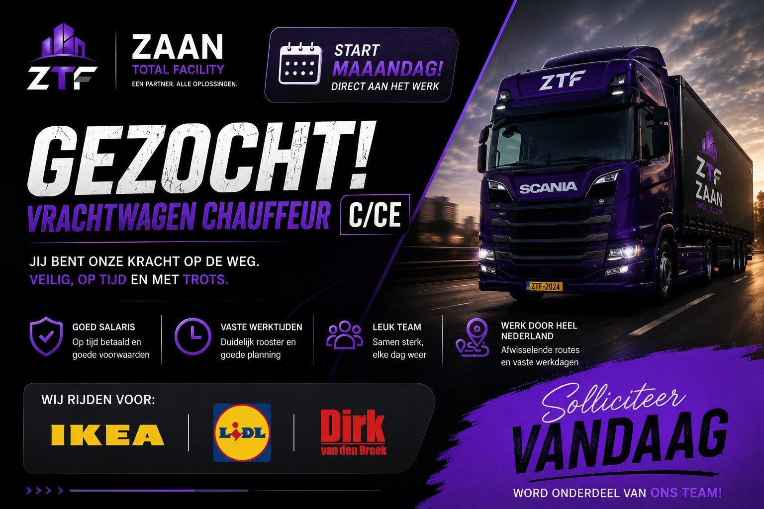 CHAUFFEUR C-CE gezocht in ALMERE 0628667021, 33 - 40 uur, Overige niveaus, Vanaf 1 jaar
