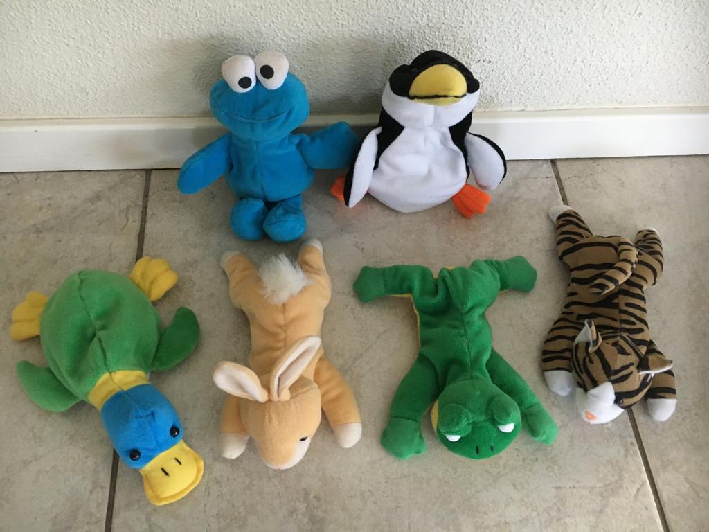 Tyco dieren knuffels Pino/Kikker/Pinguin/Tijger/Eend/Konijn, Overige merken, Konijn, Ophalen of Verzenden, Zo goed als nieuw