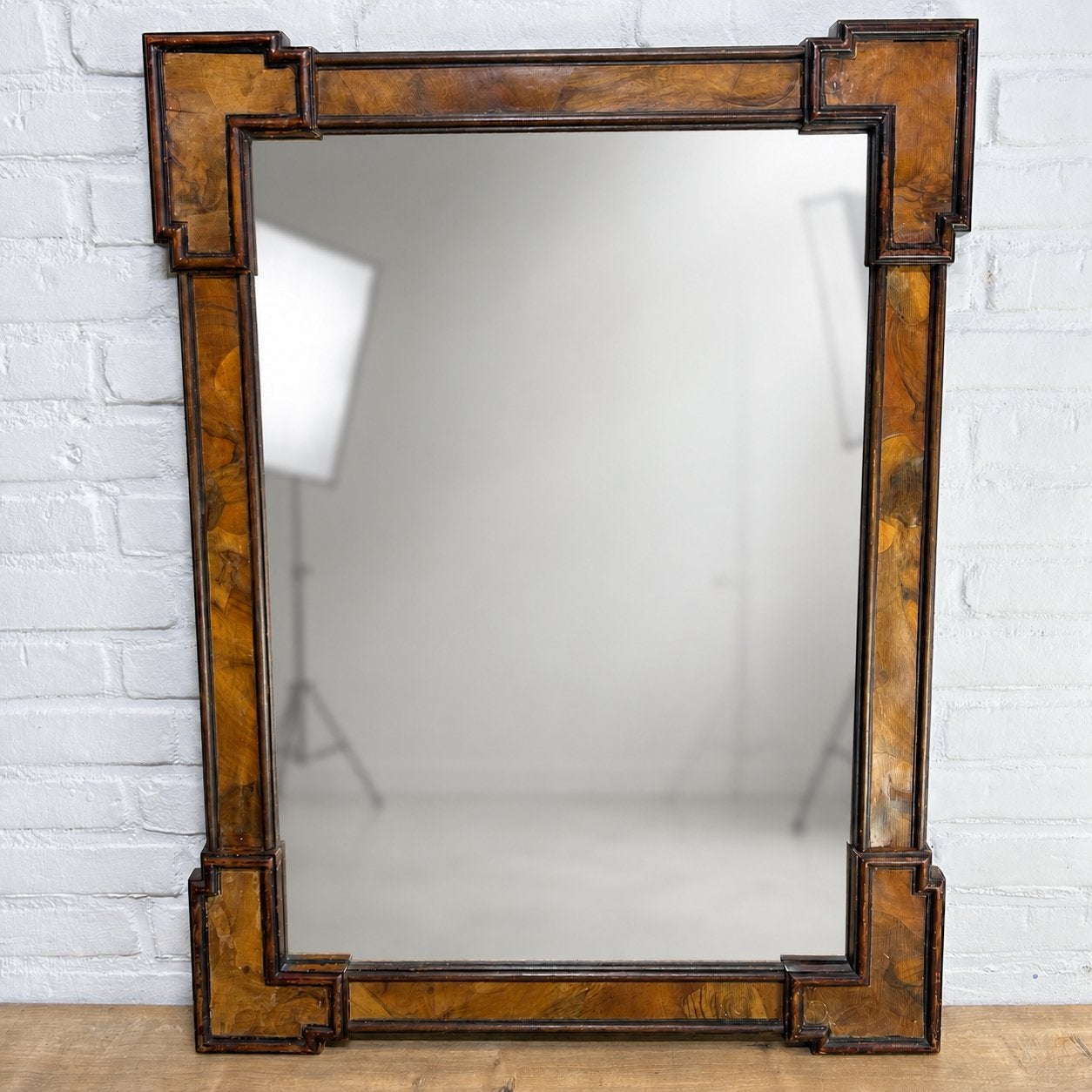 Prachtige Art Deco Spiegel met Uniek Houten Frame, Ophalen of Verzenden, Rechthoekig, 50 tot 100 cm, Minder dan 100 cm