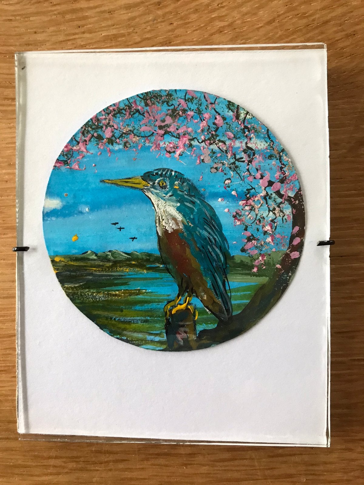 Heel klein schilderijtje ijsvogel, Ophalen of Verzenden