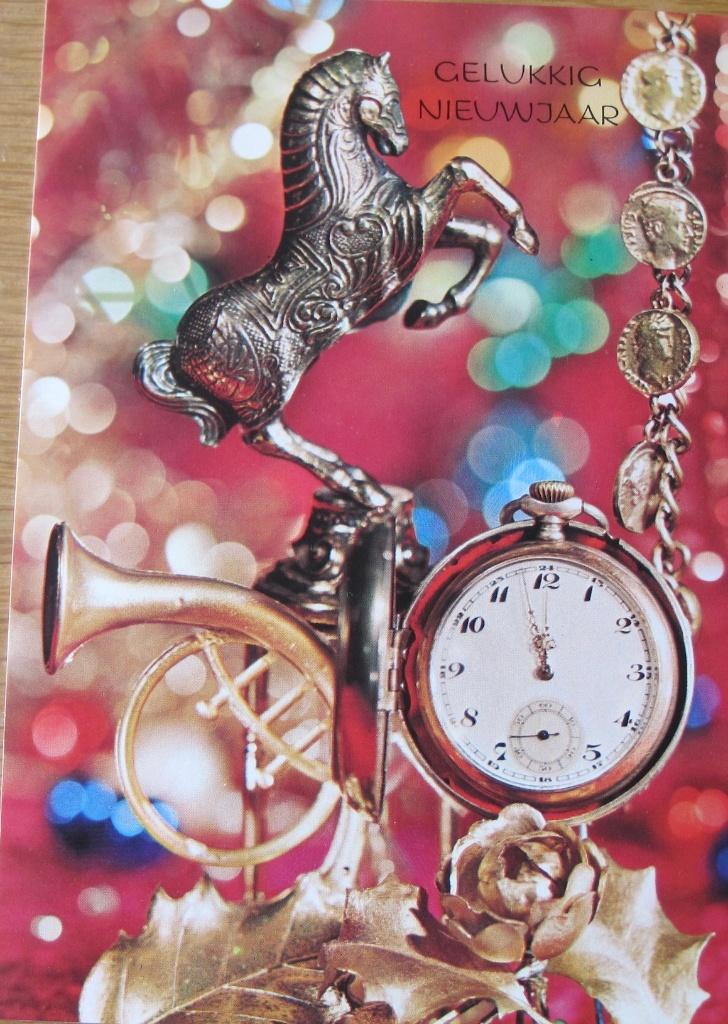 Gelukkig nieuwjaar - zakhorloge met paard en munten - nieuw, Verzenden, 1980 tot heden, Ongelopen, Overige thema's