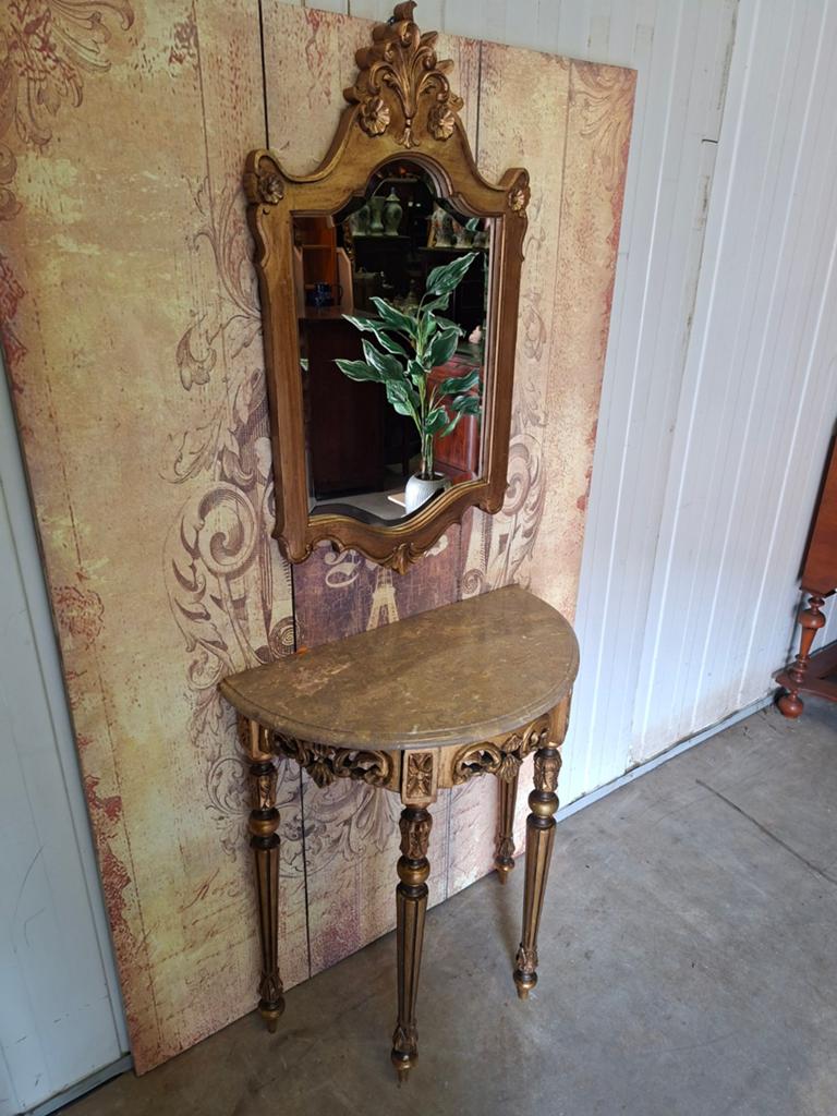 Antieke barok wandconsole, sidetable. haltafel met spiegel, Ophalen of Verzenden
