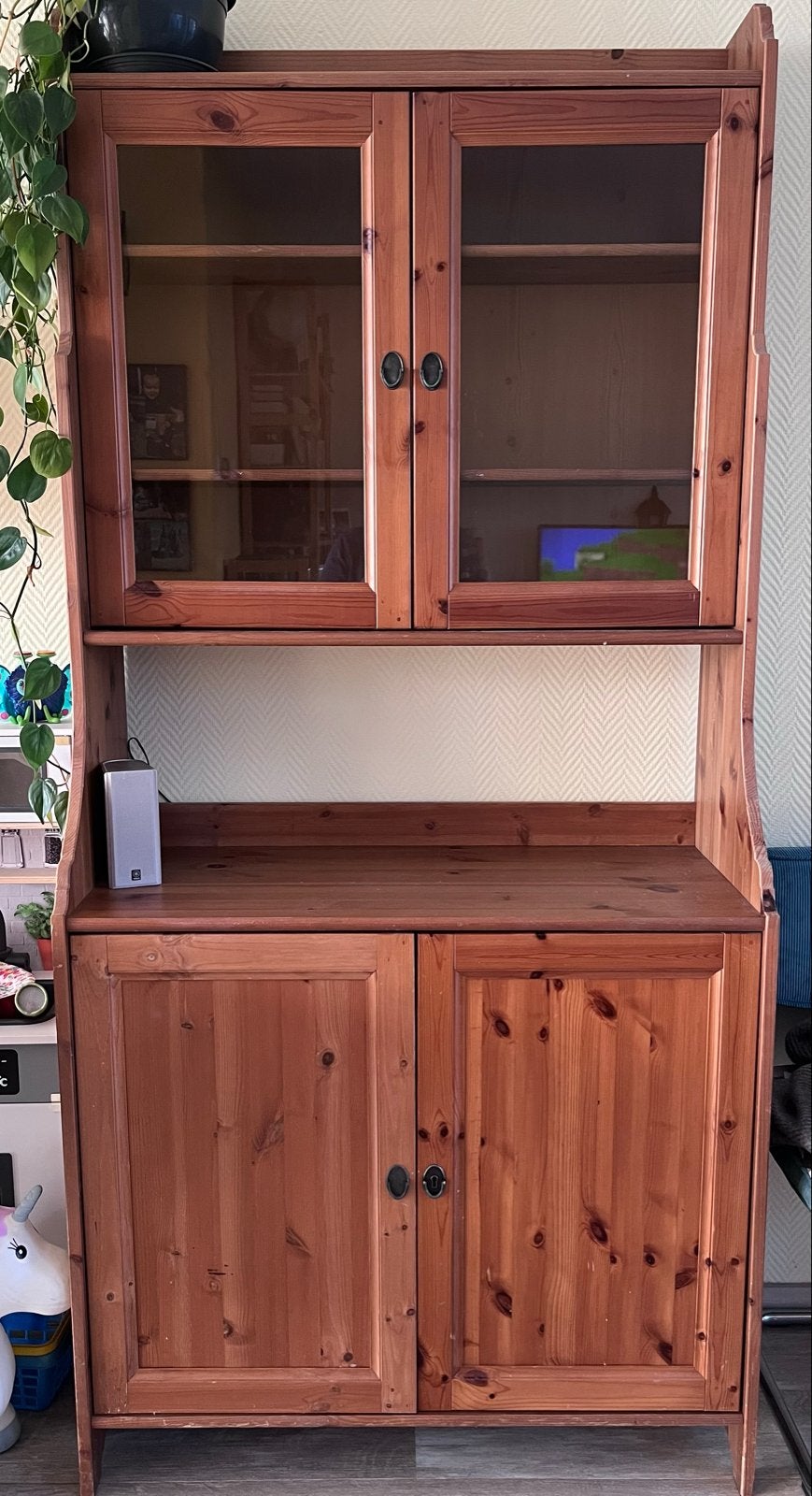 buffetkast met vitrine en opbergruimte, Huis en Inrichting, Ophalen, Gebruikt, 50 tot 100 cm, 25 tot 50 cm