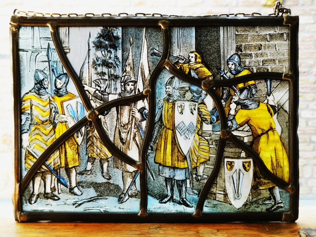Glas in lood raamhanger Ridders heraldiek ridder schild, Antiek en Kunst, Ophalen of Verzenden