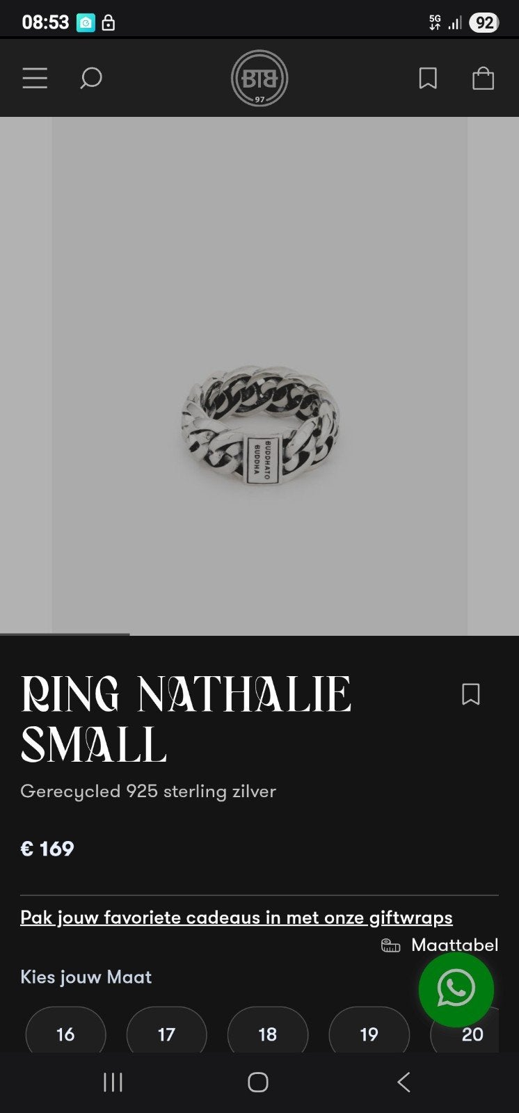 Buddha to Buddha Nathalie Small Ring - Zilver, 19 tot 20, Ophalen of Verzenden, Zo goed als nieuw, Dame of Heer