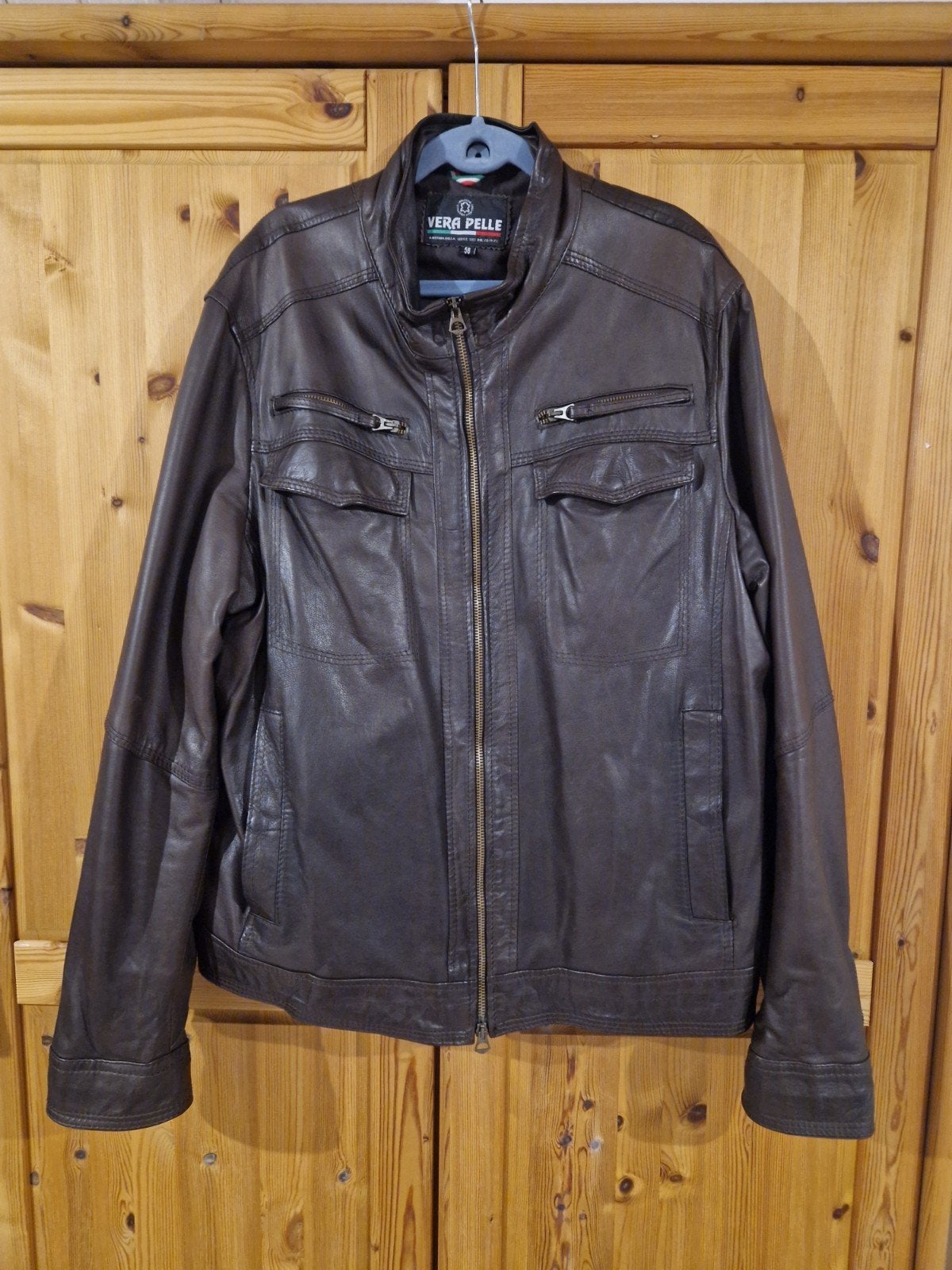 Mooie bruine leren jas Vera Pelle Maat 58 zgan, Bruin, Maat 56/58 (XL), Zo goed als nieuw, Vera Pelle