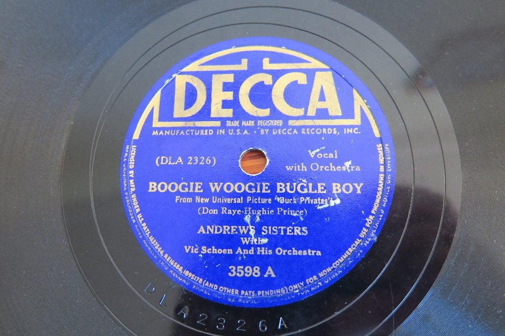 Andrews Sisters Boogie Woogie Bugle Boy 78rpm WWII 1941 wow, Gebruikt, 10 inch, Pop, Ophalen of Verzenden