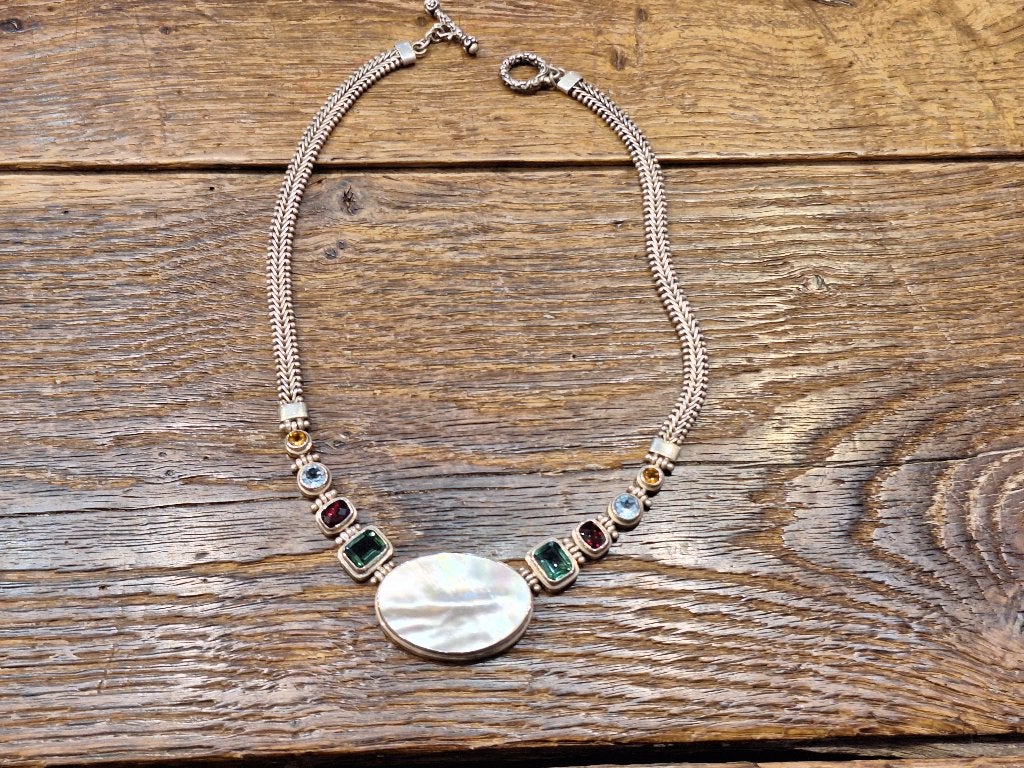 oude zilveren 925 ketting met halfedelstenen, jaren 60, Ophalen of Verzenden, Zo goed als nieuw, Overige kleuren, Zilver