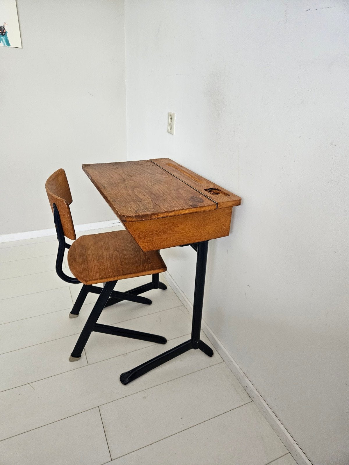 oude schoolbank en stoel, Ophalen, Gebruikt, Tafel(s) en Stoel(en)