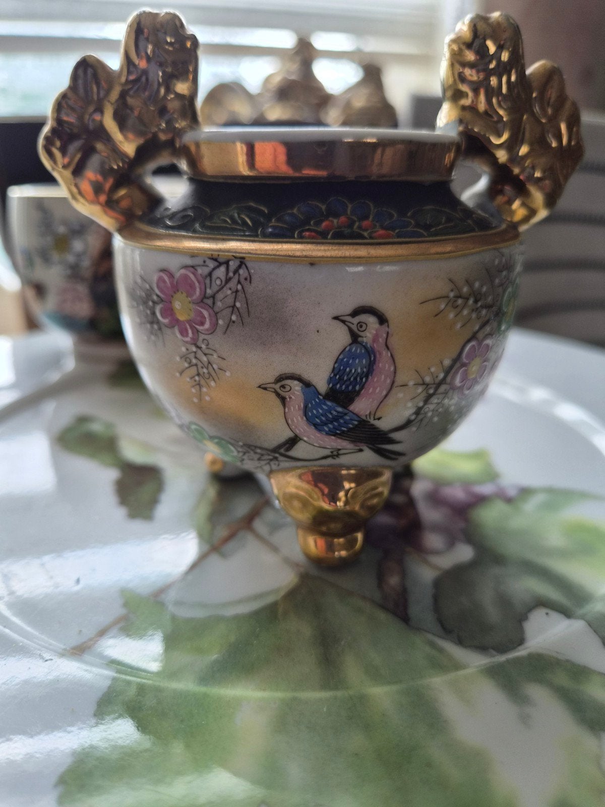 Antieke Japanse Satsuma Koro Wierookbrander met Vogels, Ophalen of Verzenden