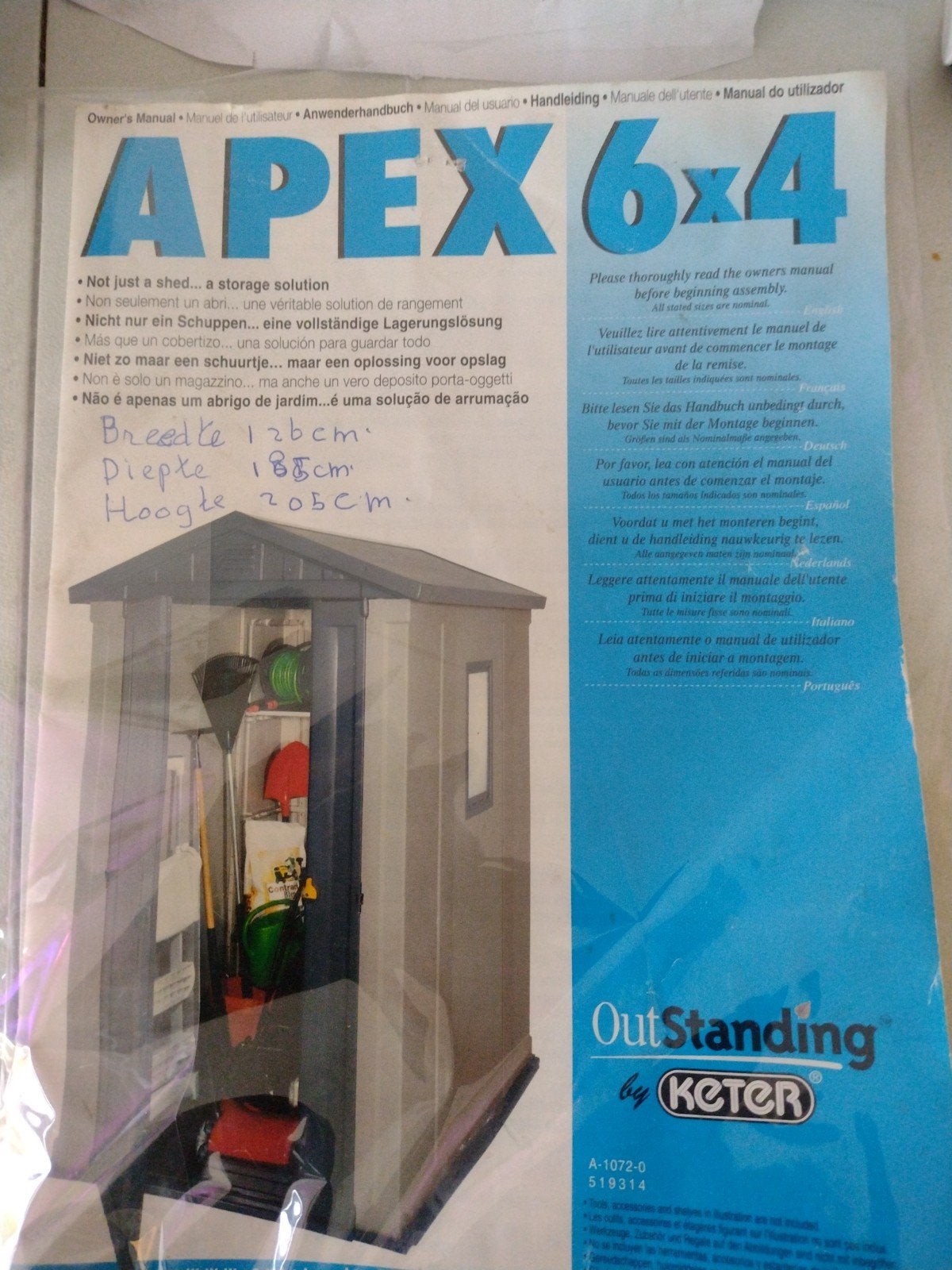 Keter Apex 6x4 Tuinhuisje/Opbergkast - Zo goed als nieuw, Tuin en Terras, Ophalen of Verzenden, Zo goed als nieuw, Kunststof, Overige typen