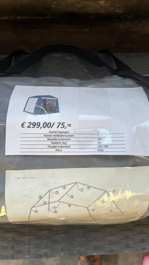 Starcamp schuurtent  1 ingang breedte 240 H160-190. Grijs, Caravans en Kamperen, Tenten, Ophalen of Verzenden, Gebruikt