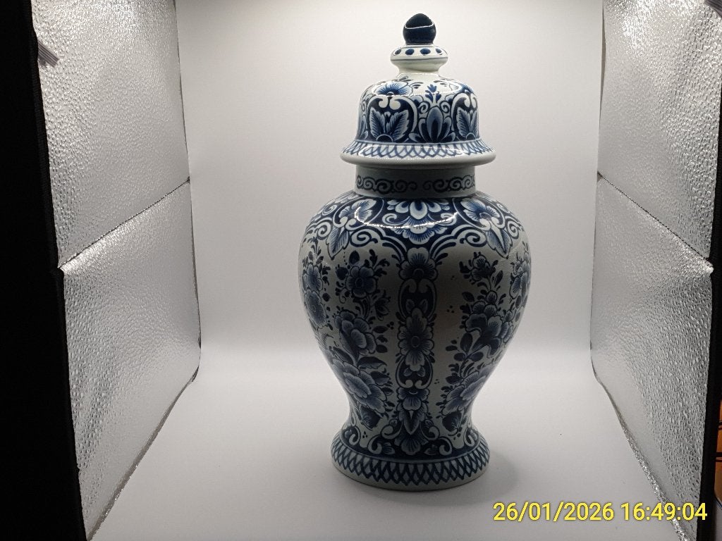 antieke vaas Delfts Blauw met deksel 655, Antiek en Kunst, Ophalen of Verzenden