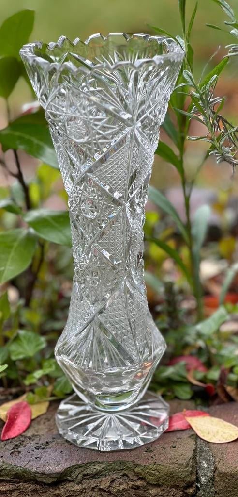 Vintage kristallen vaas, Boheems, Antiek en Kunst, Antiek | Glas en Kristal, Ophalen of Verzenden