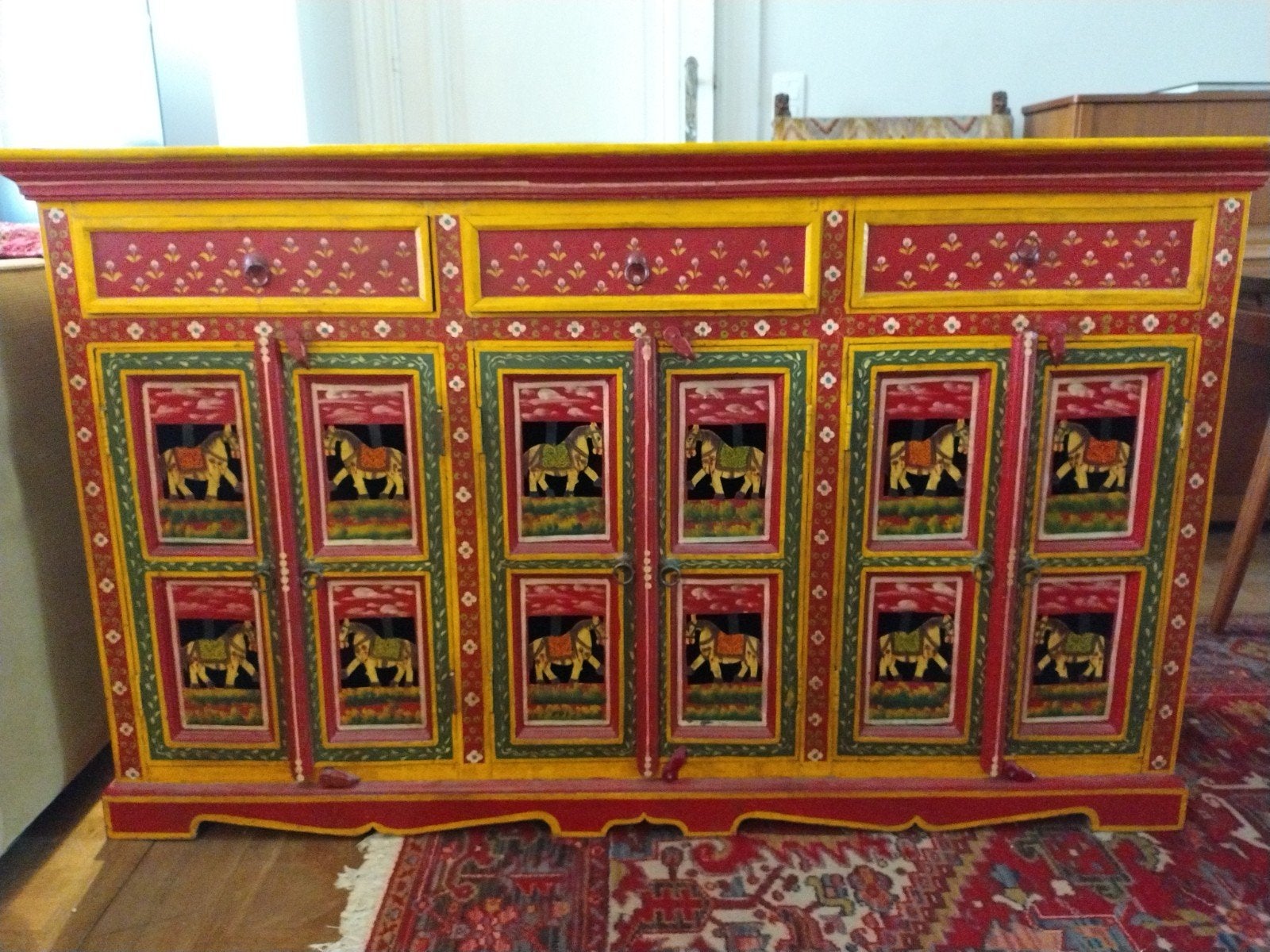 Handgeschilderd dressoir uit India,  gemaakt van mangohout, Ophalen of Verzenden, 25 tot 50 cm