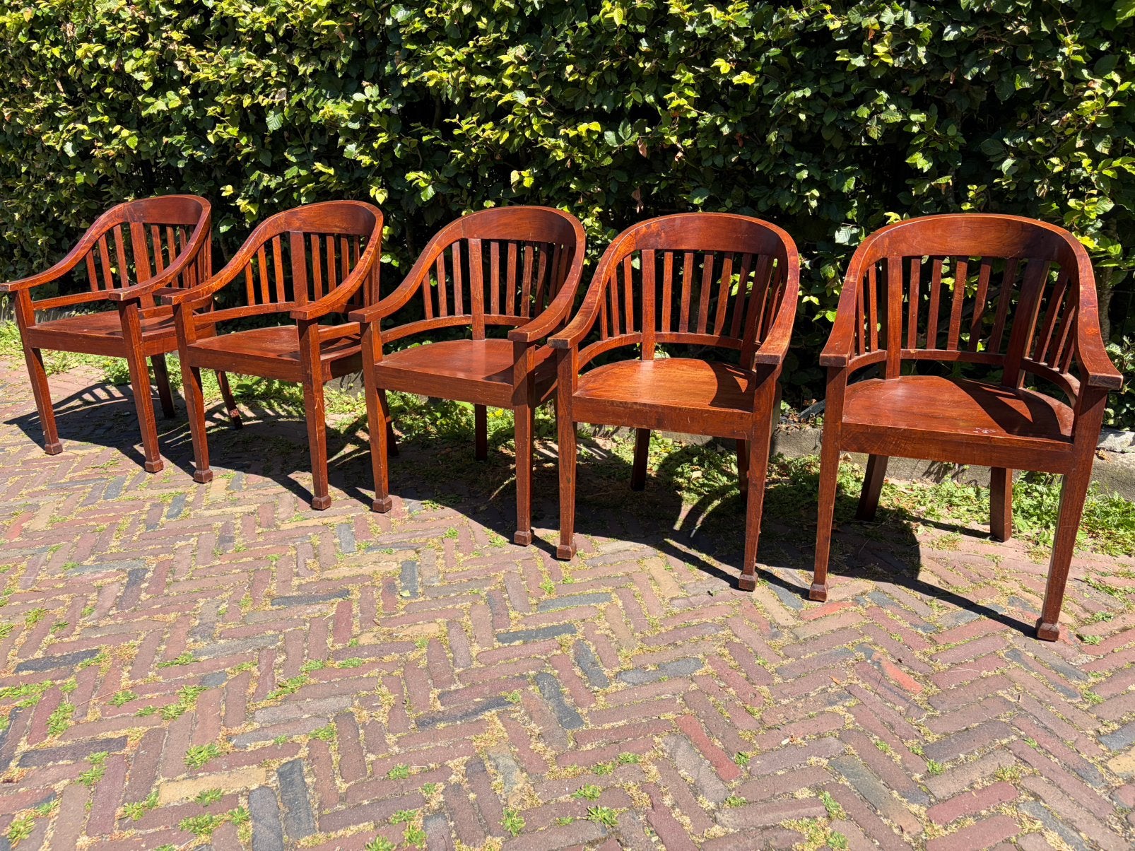 Houten Eettafelstoelen 5 stuks, Huis en Inrichting, Stoelen, Ophalen, Zo goed als nieuw, Bruin