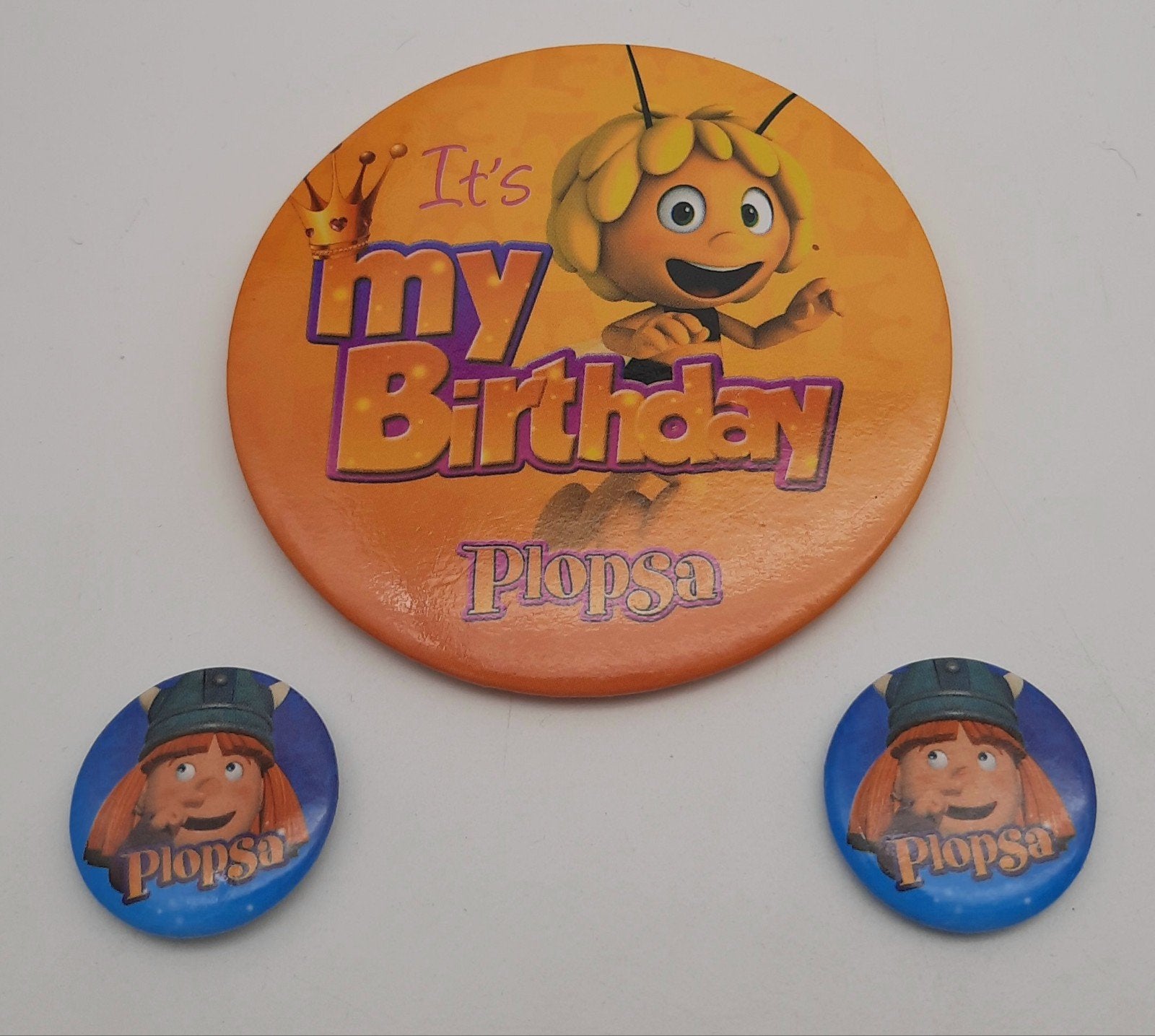 Buttons 3x Maja de Bij & Wickie de Viking Plopsa, Ophalen of Verzenden, Zo goed als nieuw, Overige onderwerpen, Button