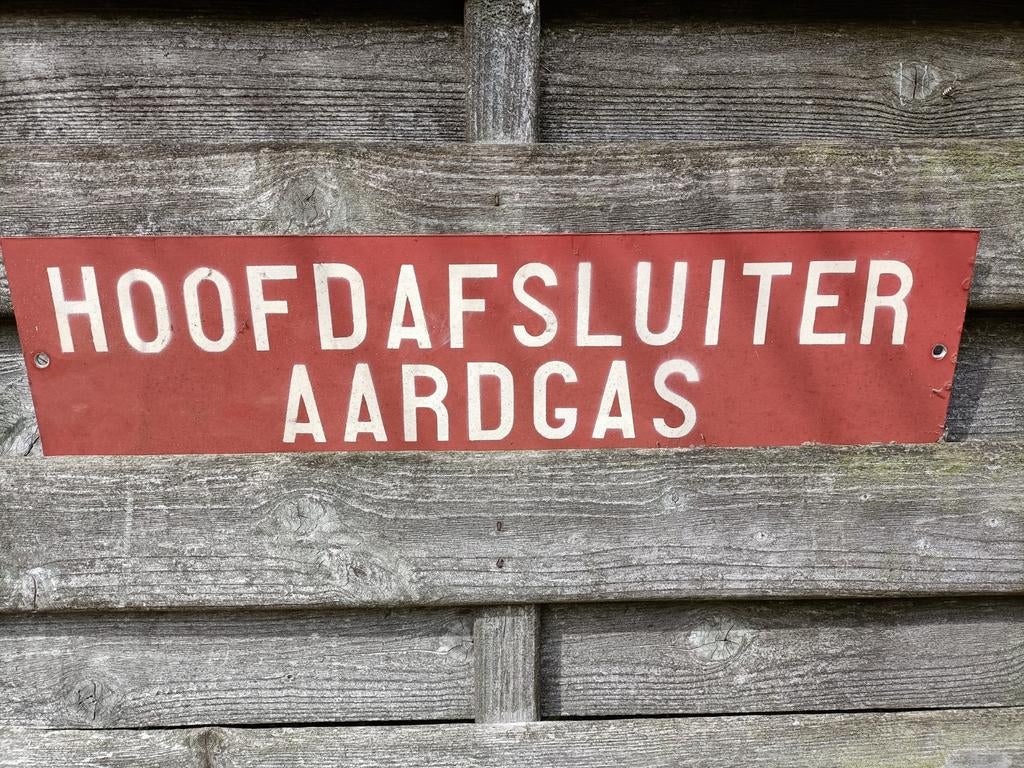 Vintage metalen bord. Hoofd afsluiter aardgas., Ophalen, Gebruikt, Reclamebord
