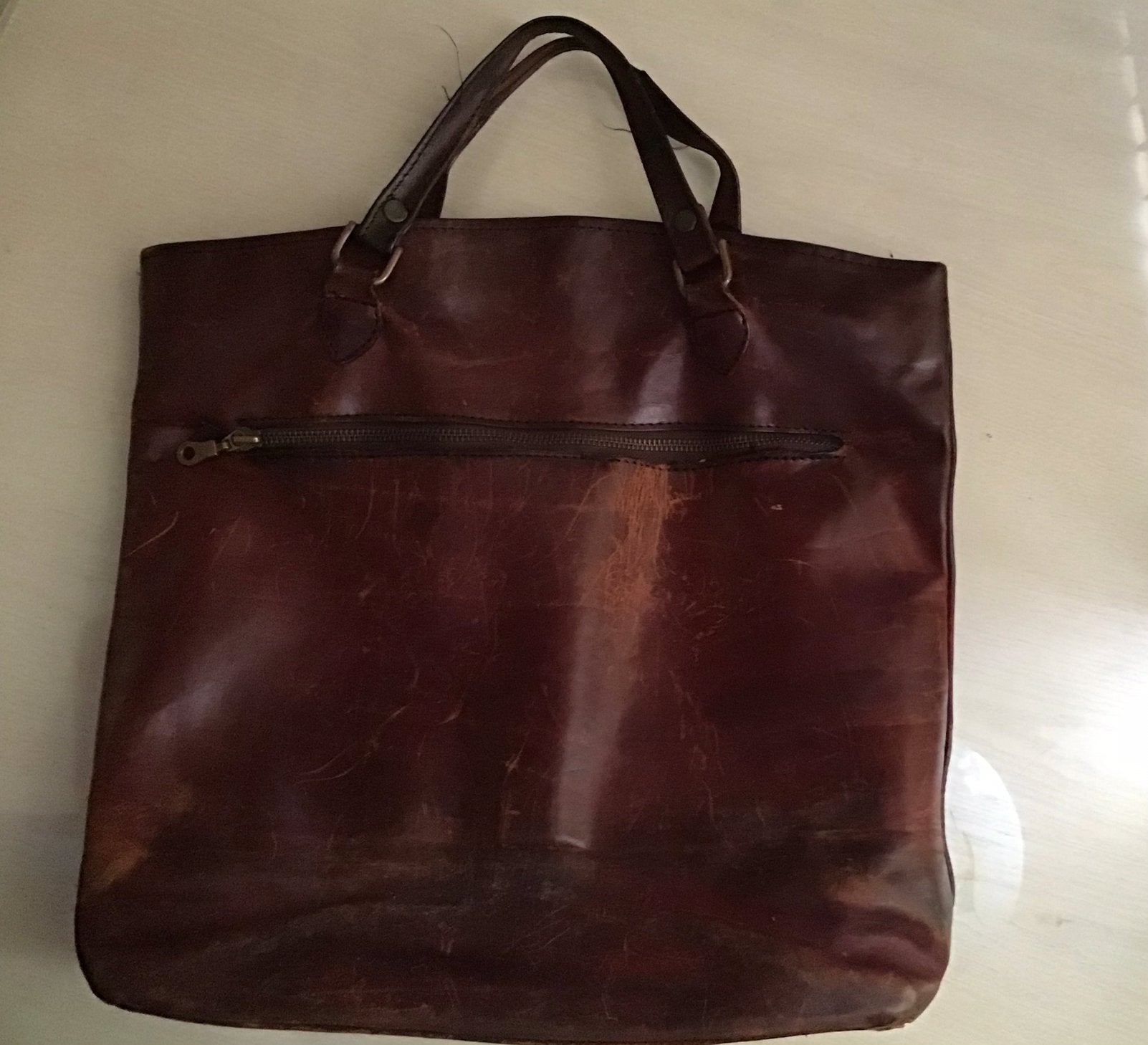 Vintage Leren Handtas - Bruin, Ophalen of Verzenden, Gebruikt, Bruin, Shopper