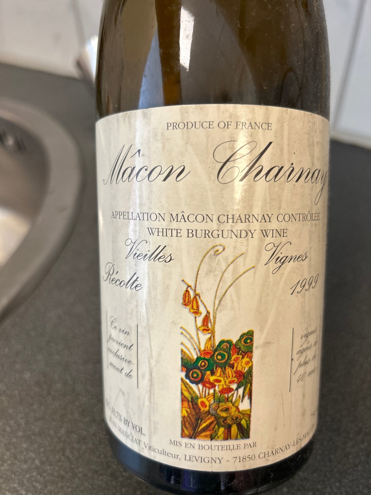Macon Charnay Witte Bourgogne Wijn 1999, Ophalen of Verzenden, Gebruikt, Frankrijk, Witte wijn