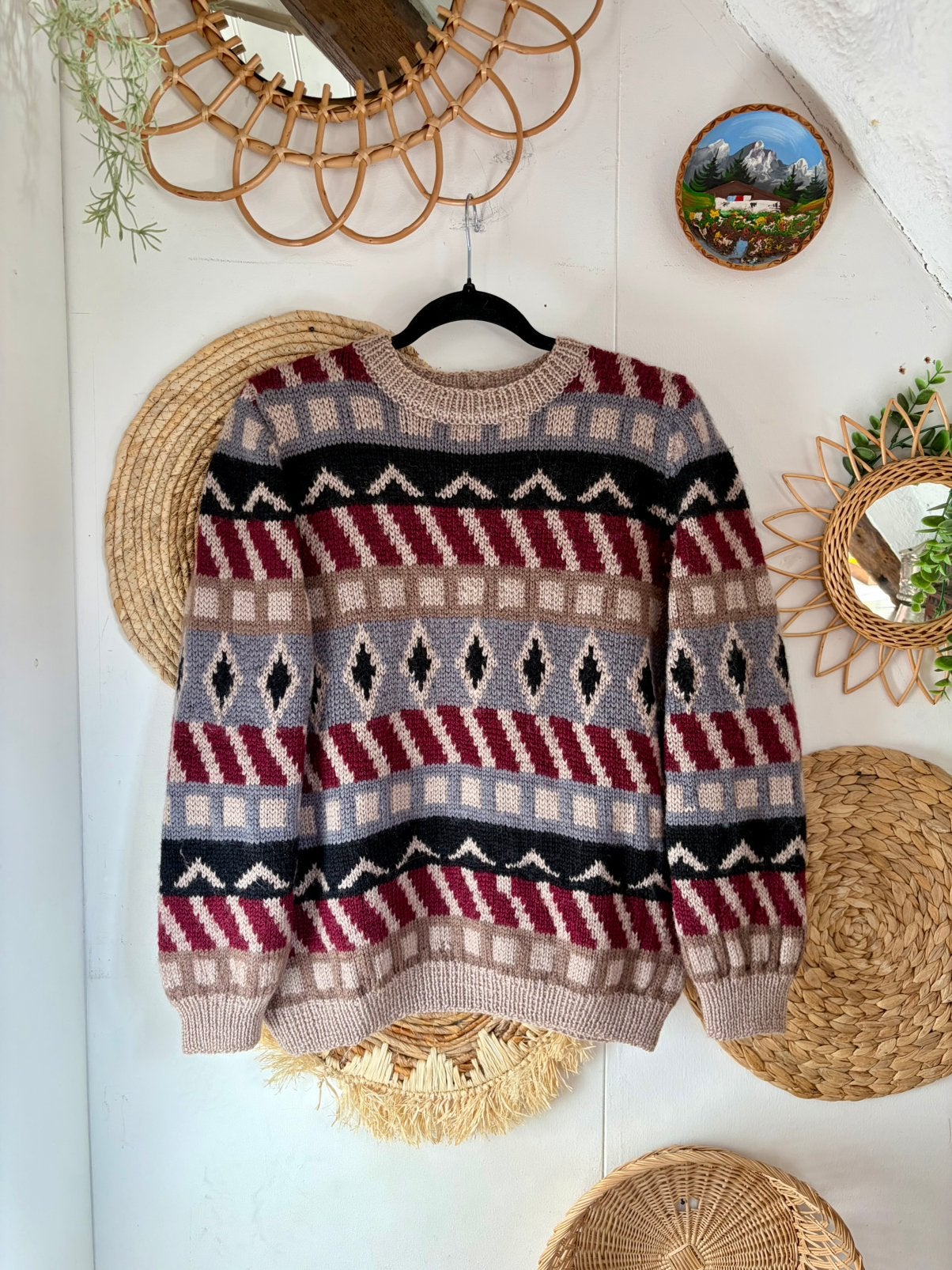 Handgebreide vintage wollen trui, Ophalen of Verzenden, Zo goed als nieuw, Maat 38/40 (M)