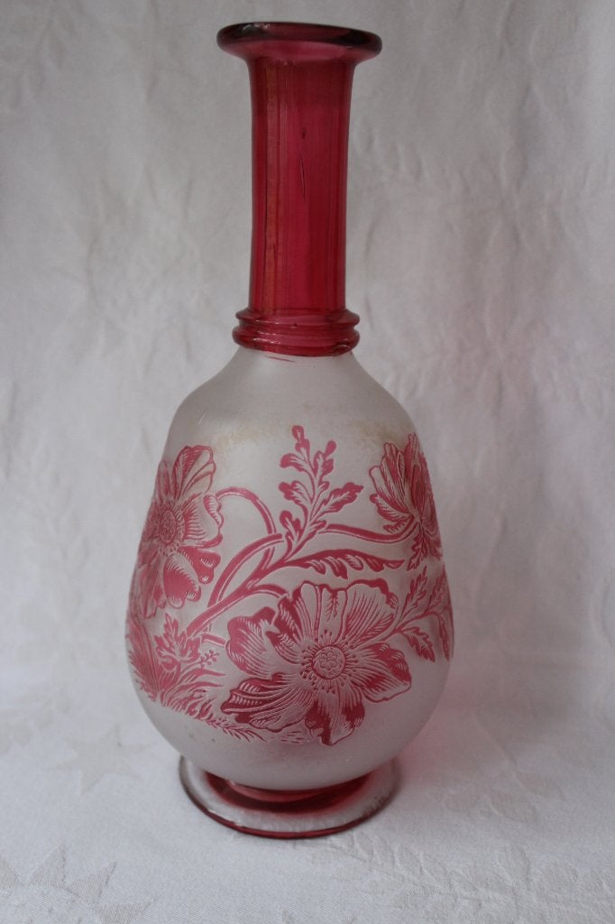 Antiek Franse cranberry cameo glas karaf c 1900, Antiek en Kunst, Antiek | Glas en Kristal, Ophalen of Verzenden