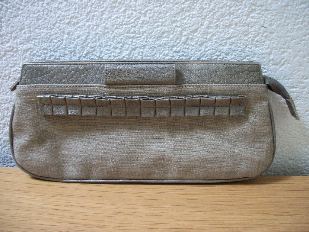 Clutch Avondtasje - Groen Grijs Leer Linnen - Audley - zgan, Ophalen of Verzenden, Nieuw, Grijs, Avondtasje