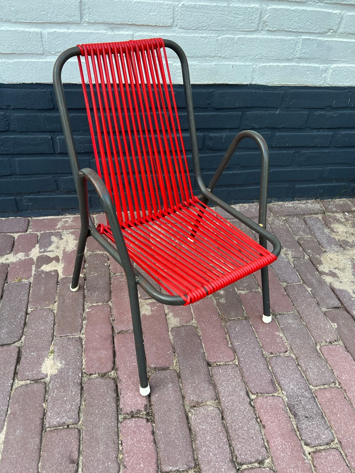 Vintage Spimeta Harkema Tuinstoel - Rood Kunststof Draad, Ophalen, Kunststof, Gebruikt, Eén