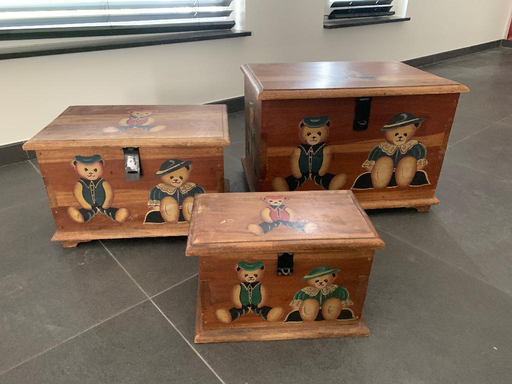 Set houten beren kistjes, Huis en Inrichting, Woonaccessoires | Kisten, Minder dan 50 cm, 50 tot 100 cm, Ophalen of Verzenden