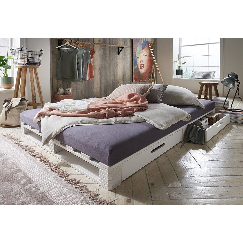Pallet 2-persoonsbed - Wit, Niet ingevuld, Niet ingevuld, Niet ingevuld